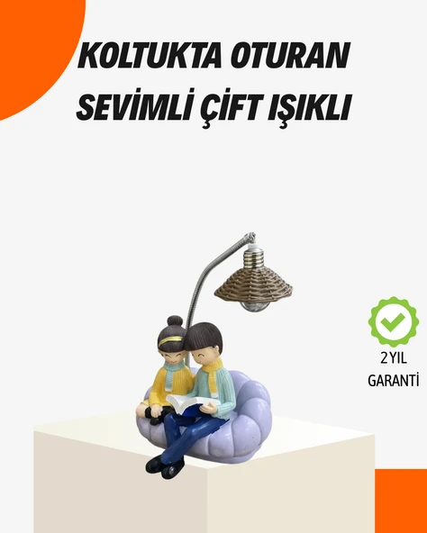 Sevgiliye Özel Çift Figürlü Led Masa Lambası Okuyan Çift Tasarım ürün görseli 1