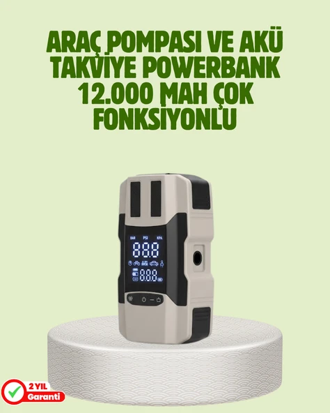 Araç Akü Lastik Şişirme Pompası 12.000 Mah ürün görseli 1
