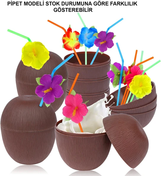 Hindistan Cevizi Hawaii Luau Aloha Pipetli İçecek Kabı Bardak 10X13 Cm 1 Adet ürün görseli 1