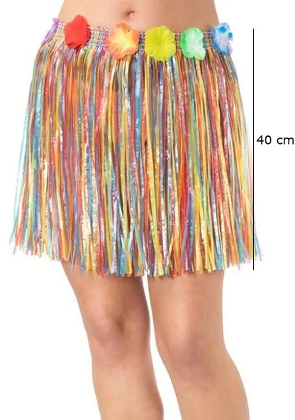 Yetişkin Çocuk Rengarenk Püsküllü Hawaii Luau Hula Etek 40 Cm ürün görseli 1