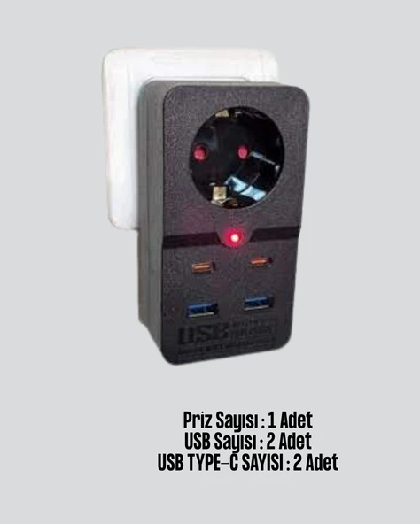 Akıllı Akım Dengelemeli Priz 2500W 4 Usb Type C Çıkışlı - Resim 2