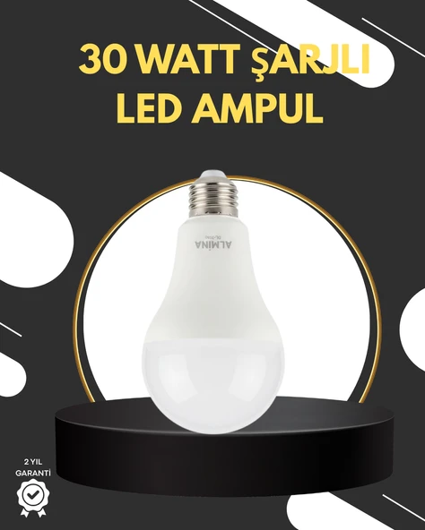 Acil Durumlar İçin Şarjlı Led Ampul 6400K Soğuk Beyaz 30 Watt ürün görseli 1