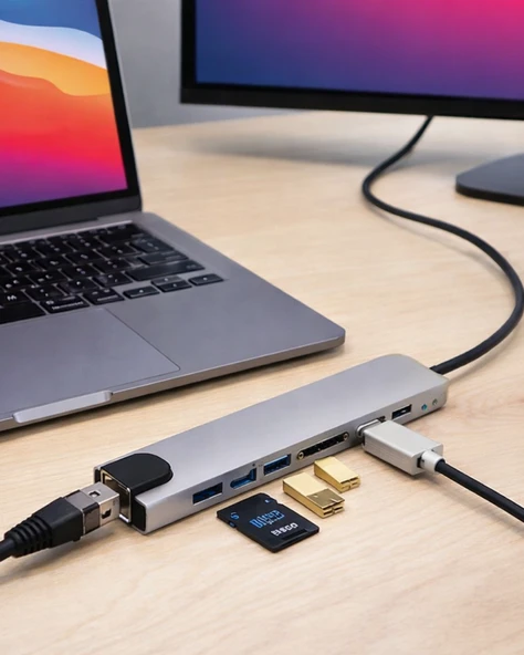 8 Port Type C Hub Usb Rj45 Sd Tf Kart Okuyucu Çoklayıcı ürün görseli 1