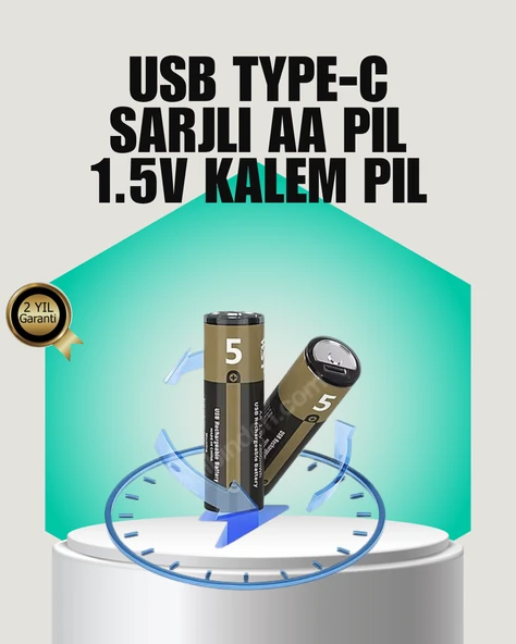Tekrar Şarj Edilebilir Aa Usb Pil | 1000+ Döngü | 1.5V Sabit Voltaj ürün görseli 1