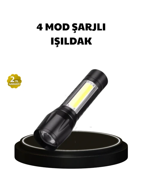 4 Mod Şarjlı Işıldak | Güçlü Cree Led | Su Geçirmez Alüminyum Gövde ürün görseli 1