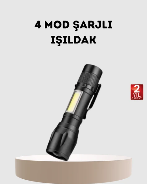 Profesyonel 4 Modlu Şarjlı El Feneri | 1300 Mah Batarya | Cree Led Teknolojisi ürün görseli 1