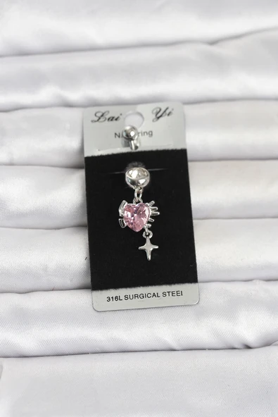 316L Cerrahi Çelik Pembe Zirkon Taşlı Model Göbek Piercing ürün görseli 1