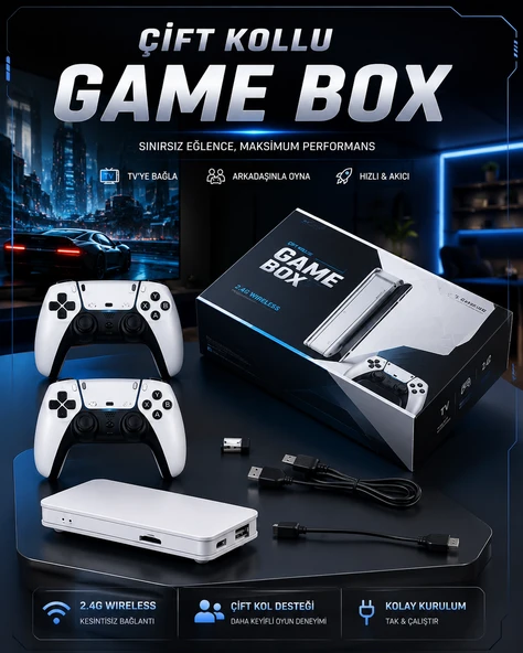 4K 3D Hd Görüntü Kaliteli Çift Kollu 20.000 Oyunlu Oyun Konsolu Tv Box ürün görseli 1