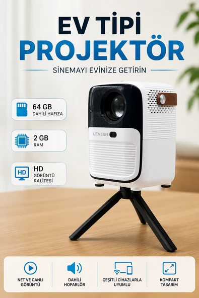 Projector Ev Tipi 64 Gb 2 Gb Rem Hafıza Hd Görüntü Kumandalı ürün görseli 1