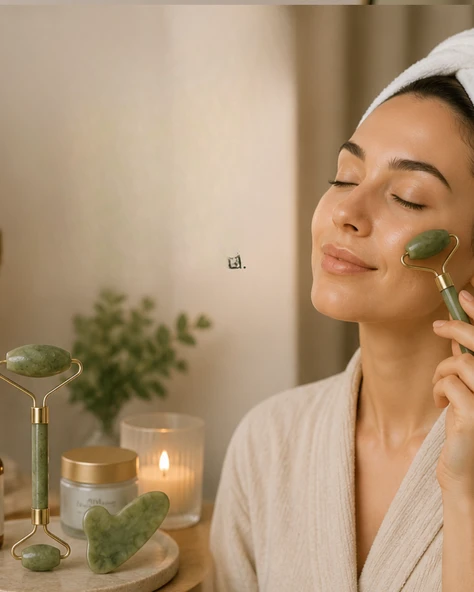 Doğal Jade Stone Yüz Masaj Seti Cilt Bakım Rahatlatıcı Bakım ürün görseli 1