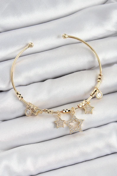 Pirinç Zirkon Taşlı Yıldız Model Gold Renk Charm Bileklik ürün görseli 1