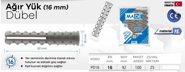 Made Ağır Yük Dübeli - No: 16 - 100 Adet - Resim 2