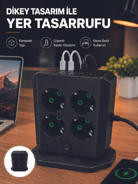 Dikey Priz Kulesi 8 Ac Priz 4 Usb 2 Çocuk Korumalı Güç Dağıtıcı ürün görseli 1