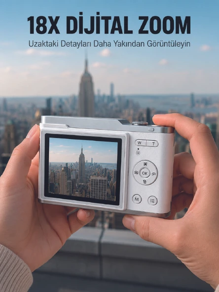 Kompakt Dijital Fotoğraf Makinesi Beyaz 18X Dijital Zoom Destekli ürün görseli 1