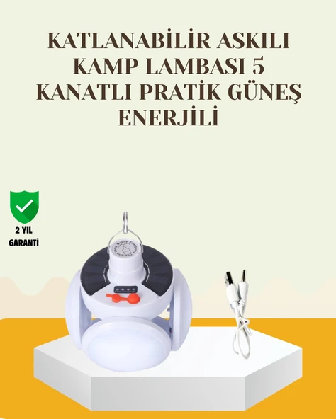 Güneş Paneliyle Şarj Olan Katlanabilir LED Çadır Lambası – 5 Kademeli Aydınlatma ürün görseli 1