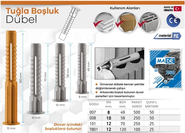 Made Tuğla Boşluk Dübeli - No: 8 - 100 Adet - Resim 2