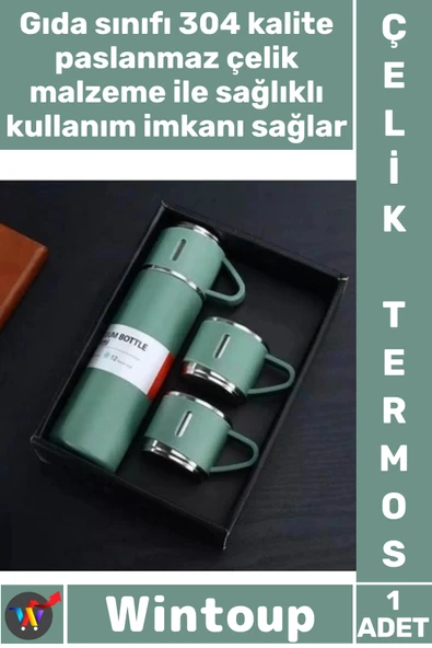 #Termos Sızdırmaz Isı Korumalı Vakumlu Paslanmaz Outdoor Piknik Seyahat Seti 3 Bardaklı Çelik Termos ürün görseli 1