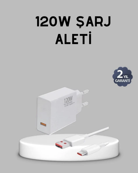 120W Süper Hızlı Şarj Adaptörü – Type-C Kablo Dahil, Yüksek Voltaj Korumalı ürün görseli 1