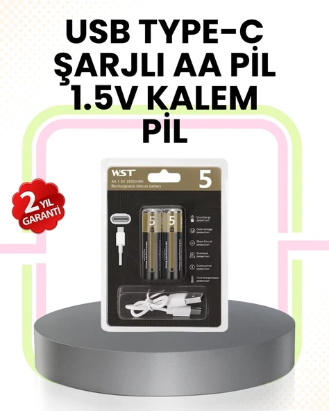 Tekrar Şarj Edilebilir AA USB Type-C Pil | 1000+ Döngü | 1.5V Sabit Voltaj ürün görseli 1