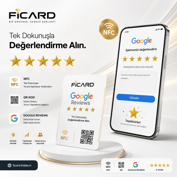 FİCARD Google Yorum Kartı NFC + QR  Google Değerlendirme Kartı İşletmeler İçin Akıllı Yorum Kartı ürün görseli 1