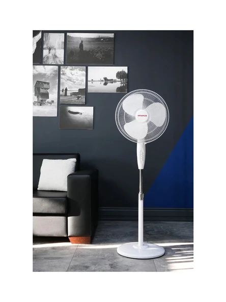 Maximus Merkür 16'' Ayaklı Vantilatör 55 W Güçlü Performans ve 3 Kademeli Hız Ayarı ile Beyaz Renk ürün görseli 1