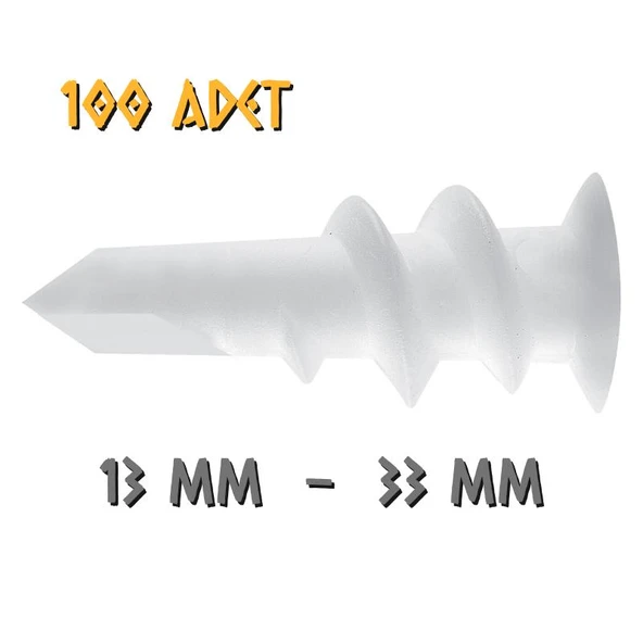 Made Turbolet Matkap Uçlu Plastik Dübel - No: 13 - 100 Adet ürün görseli 1