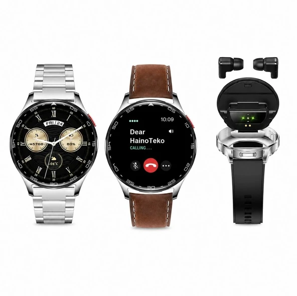 Haino Teko Watch Ultra 12 Amoled Ekran WaterProof Akıllı Saat Bluetooth Kulaklıklı 3 Kordonlu gümüş ST-7 ürün görseli 1