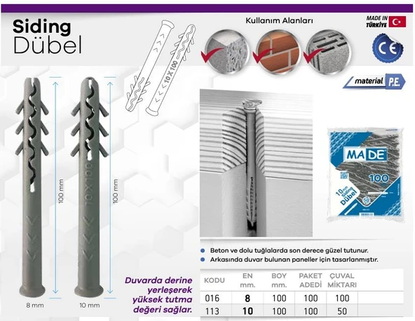 Made Uzun Siding Dübeli - No: 10 - 20 Adet - Resim 3
