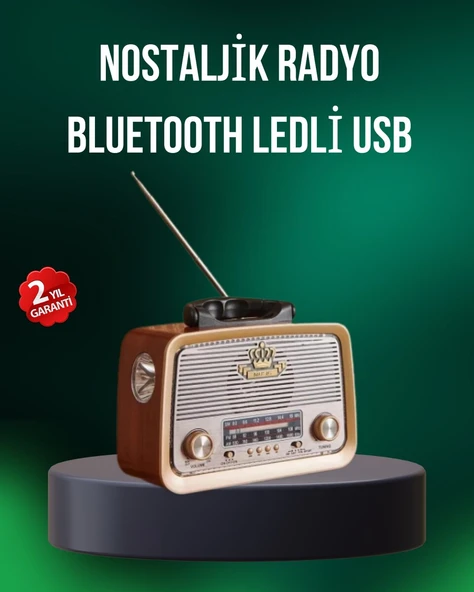 Taşınabilir Nostalji Radyo Bluetooth USB AUX Girişli ürün görseli 1