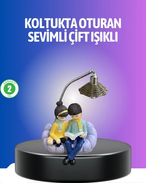 Kitap Okuyan Çift Figürlü Gece Lambası Romantik Dekoratif Masa Lambası ürün görseli 1