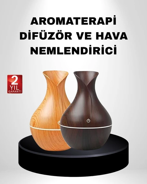 Ahşap Desenli Aromaterapi Difüzör 130 ml Ultrasonik ve 7 Renk LED Işıklı ürün görseli 1