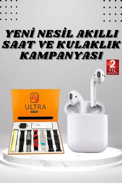 7 Kordonlu Akıllı Saat Ve 2.Nesil Kulaklık Yüksek Ses Kaliteli Uzun Pil Ömrü ürün görseli 1