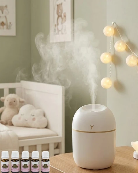 Kompakt Mini Hava Nemlendirici 5 Esans Hediyeli LED Işıklı USB Aromaterapi Cihazı ürün görseli 1