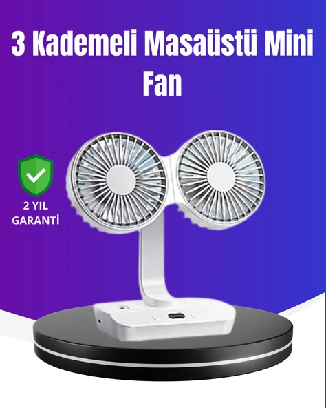 720° Döner Çift Taraflı Masaüstü Vantilatör – USB Şarjlı Sessiz Fan ürün görseli 1