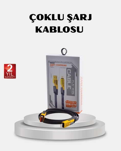 USB-C USB-A 4’ü 1 Arada Örgülü Kablo 65W Hızlı Şarj Metal Uç Dayanıklı ürün görseli 1