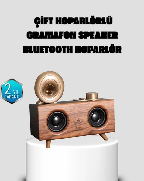 Gramafon Tasarımlı Bluetooth Hoparlör 3D Ses Teknolojili Çok Fonksiyonlu ürün görseli 1