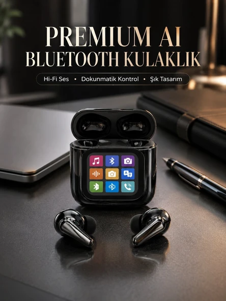 AI Destekli Dokunmatik Ekranlı Kablosuz Bluetooth Kulaklık ürün görseli 1