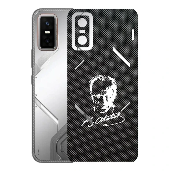 Infinix GT30 Pro 5G ile Uyumlu Bumper Serisi Premium Arka Kapak Kaplama(Kenarlar Yoktur!)  Atatürk İmzalı Siyah ürün görseli 1