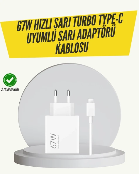 67W Turbo Hızlı Şarj Adaptörü ve Type-C Kablo Güvenli Şarj Teknolojisi ürün görseli 1