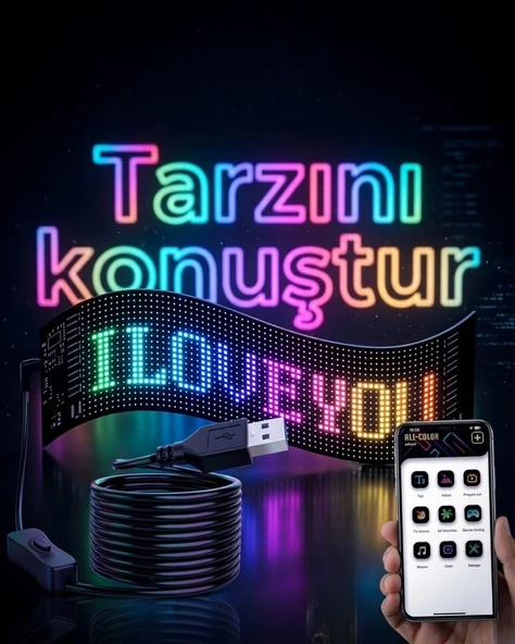 16x96 LED Yazı Paneli 60 cm Esnek RGB Işıklı Programlanabilir Ekran ürün görseli 1
