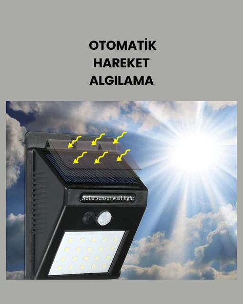Sensörlü 20 LED Solar Duvar Lambası 3 Metre Algılama Mesafesi - Resim 3