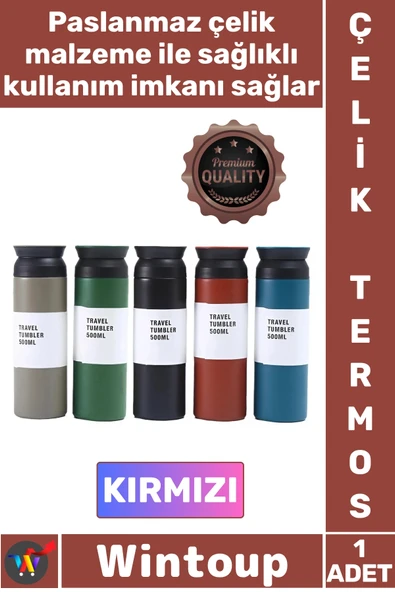 #Termos Paslanmaz Sızdırmaz Vakumlu Isı Koruyucu Hediyelik Kamp Piknik Kırmızı Çelik Termos 500 ML ürün görseli 1