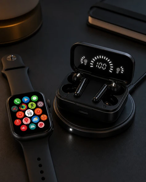Spor ve Günlük Kullanıma Uygun Akıllı Saat ve Bluetooth Kulaklık Seti Yüksek Performans ürün görseli 1