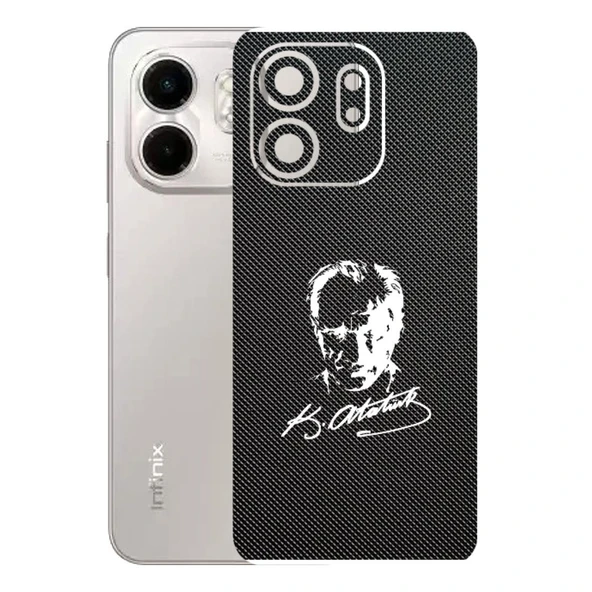 Infinix Smart 9 ile Uyumlu Bumper Serisi Premium Arka Kapak Kaplama(Kenarlar Yoktur!)  Atatürk İmzalı Siyah ürün görseli 1