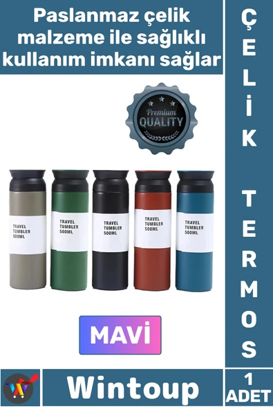 #Termos Paslanmaz Sızdırmaz Vakumlu Isı Koruyucu Hediyelik Kamp Piknik Mavi Şık Çelik Termos 500 ML ürün görseli 1