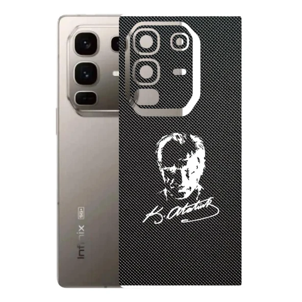 Infinix Note 50 Pro Plus 5G ile Uyumlu Bumper Serisi Premium Arka Kapak Kaplama(Kenarlar Yoktur!)  Atatürk İmzalı Siyah ürün görseli 1