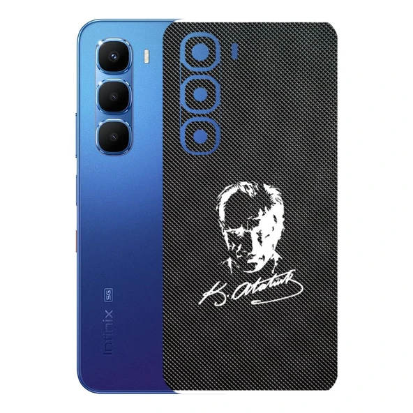 Infinix Hot 60 Pro Plus ile Uyumlu Bumper Serisi Premium Arka Kapak Kaplama(Kenarlar Yoktur!)  Atatürk İmzalı Siyah ürün görseli 1