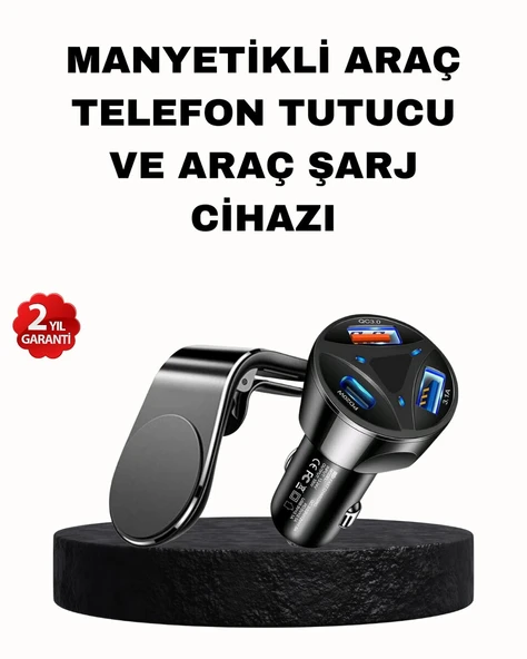 Manyetik Araç Telefon Tutucu ve Hızlı Şarj Adaptörü 2’li Set ürün görseli 1