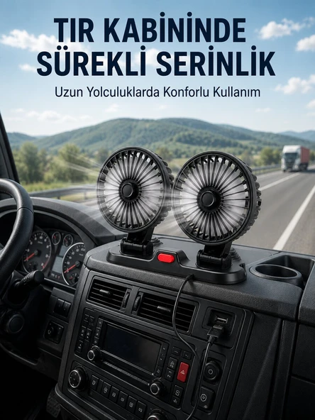Çift Başlıklı Araç İçi USB Vantilatör Soğutucu Fan ürün görseli 1