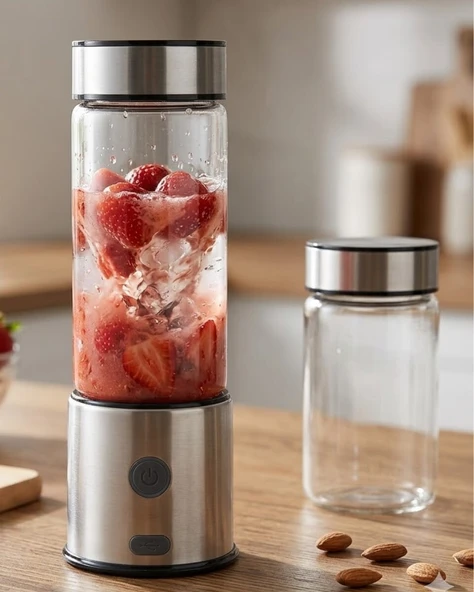 USB Type C Şarjlı Cam Blender 6 Bıçaklı Smoothie ve Shake Blender ürün görseli 1